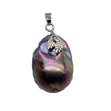 Imagem de Colar com pingente de pérola grande, pérola barroca preta, formato irregular, pingente de prata, pingente de colar feminino, Black, Ágata