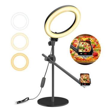 Imagem de Ring Light Tripé Ajustável Suporte De Celular Com Luz Led Cor:Preto - 
