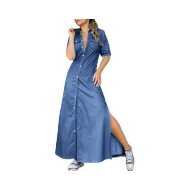 Imagem de Vestido De Verão plus Size Em Jeans Oversized L-5XL Com Lapela, Botão,