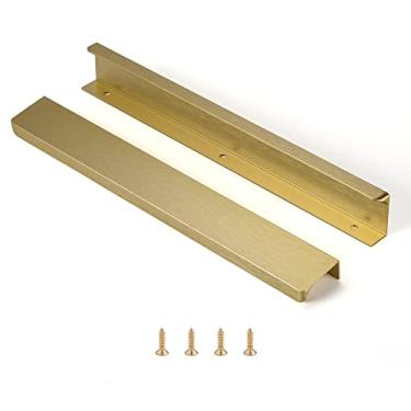 Imagem de Sunlithor Puxador de dedo para armários puxadores de gaveta de cozinha cômoda de porta de baixo perfil banheiro longo armário puxadores de alumínio 2 pacotes latão escovado 30 cm fácil instalação