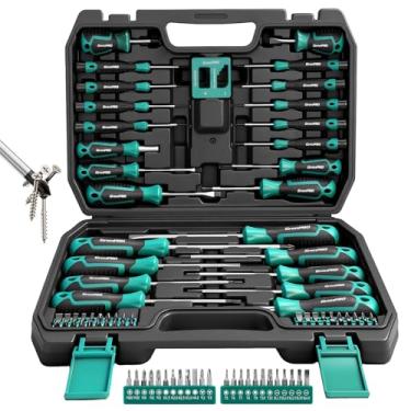 Imagem de Conjunto de chaves de fenda magnéticas de liga de aço S2 GRENPRO de 90 peças, com fenda/Phillips/Torx/pontas hexagonais, 2 barras de extensão (10 cm e 17,8 cm), desmagnetizador e estojo de molde de