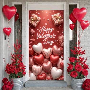 Imagem de Capa de porta feliz dia dos namorados balões de coração vermelho bandeira de porta de frente românticos vermelhos decorações de porta de dia dos namorados para festa de dia dos namorados banner