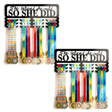 Imagem de Suporte para exibição de medalhas, suporte de exibição de medalha de alumínio comporta até 50 medalhas, organizador de medalhas montado na parede para prêmios esportivos, fitas e babadores de corrida