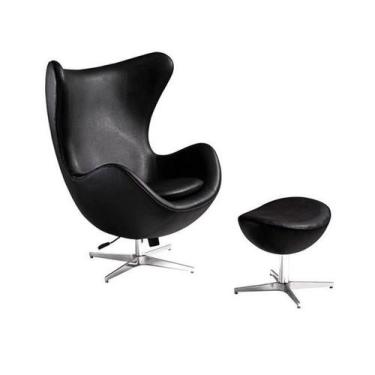 Imagem de Poltrona Egg com Puff em Tecido Sintético - Personal Decor, Preto