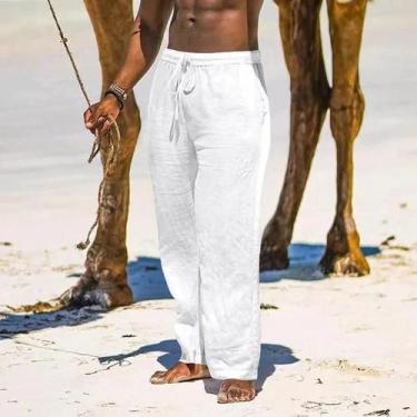 Imagem de Calças Longas Casuais Masculinas De Tamanho Grande Em Algodão E Linho 