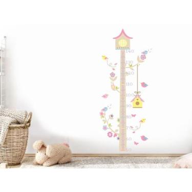 Imagem de Adesivo De Parede Régua De Crescimento Pássaros Casinha Galhos Infanti
