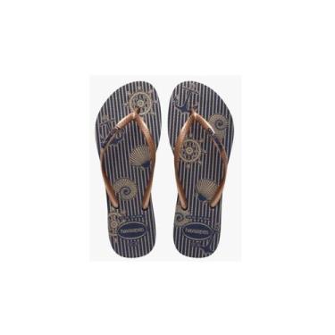 Imagem de Chinelo Slim Feminino Nautical Havaianas 022476 Cor:AzulTamanho:38, Az