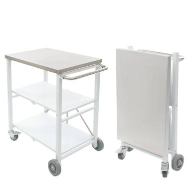 Imagem de Carrinho dobrável para churrasqueira ao ar livre – Mesa de forno de pizza de aço inoxidável com rodízios, ilha portátil de 3 camadas para cozinha, capacidade de 200 kg