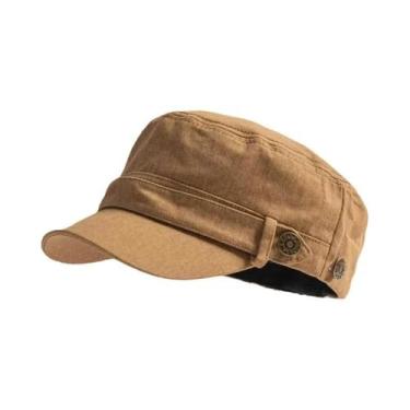 Imagem de Boné Militar Unissex Ajustável De Cor Sólida Com Topo Plano, Estilo Re