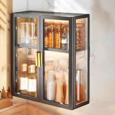 Imagem de Armários de remédios, cozinha, banheiro, armário de parede com porta transparente, organizador de armazenamento de parede, armário buffet sobre vaso sanitário, moldura de metal