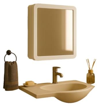 Imagem de Armário de Banheiro Moderno com Espelho para Sobrepor ou Embutir PP Resistente e Sustentável(" BRANCO ")