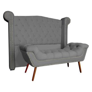 Imagem de Kit Provença Cabeceira De Cama Box E Calçadeira Baú Casal Queen 160 Cm Veludo Cinza Sj Móveis E Decoração