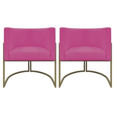 Imagem de Kit 2 Poltronas Recepção Luna Corino Cores Base De Ferro Champagne Pink Corino