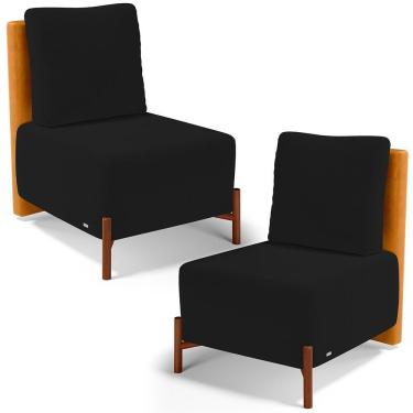 Imagem de Kit 02 Poltronas Decorativas Sala De Estar Living Hungria L02 Couríssimo Whisky Suede Preto - Lyam