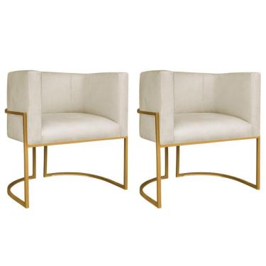 Imagem de Kit 02 Poltronas Decorativa Luna Base De Ferro Dourado Bouclé Bege