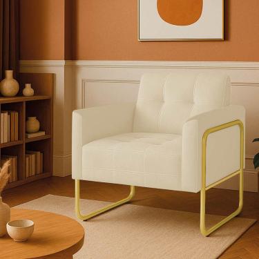 Imagem de Poltrona Sala Industrial Alta Tubo Dourado Elisa Veludo D03 - D'rossi Bege