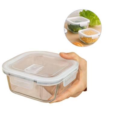 Imagem de Vasilha Hermético De Vidro Quadrado 800 Ml Pote Com Tampa Mantimentos Para Microondas Freezer