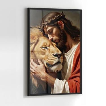 Imagem de Quadro com Moldura e Acrilico Cristal Vidro Jesus Leao para Sala, Quar