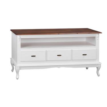 Imagem de Rack Para Sala 3 Gavetas E Nicho Pés Luis Xv - Branco Laca Com Tampo Castanho Envelhecido