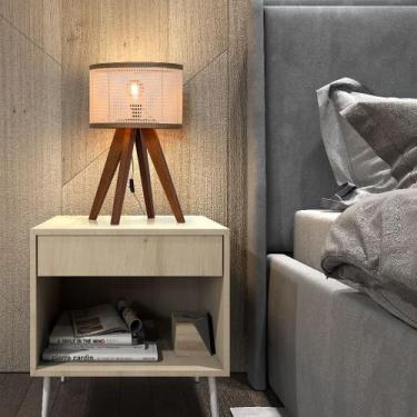 Imagem de Luminária De Mesa Madri Pés Madeira Cúpula Palha Moderna 30x20 - DVC H