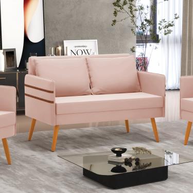 Imagem de Namoradeira 02 Lugares Mari Veludo Rosê Pés Palito Castanho D03 - D'Rossi