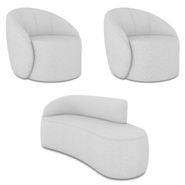 Imagem de Sofá 3 Lugares Orgânico 160cm Morgan e 2 Poltronas Lua Linho Cinza D03 - D'Rossi