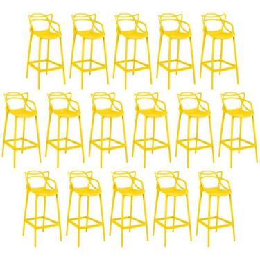 Imagem de Kit 16 Banquetas Allegra com Encosto Design Cozinha/Bancada - Amarelo 