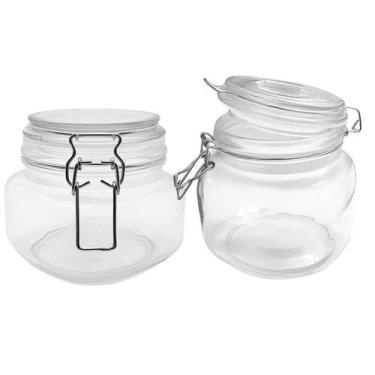 Imagem de Kit 2 Pote Hermético Vidro Com Trava Silicone Vedação 500ml 750ml - IN
