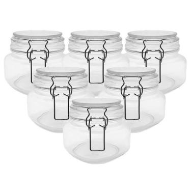 Imagem de Kit 6 Pote Hermético Vidro C/ Trava Silicone E Vedação 500ml - INGA
