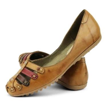 Imagem de Sapato Sapatilha Salomé de Couro Retrô Mostarda Izabella Araújo, Mosta
