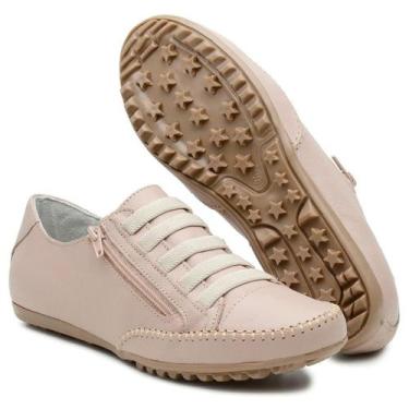 Imagem de sapatênis feminino Comfort Bella Dama em Couro Nude com zíper, Nude, 3