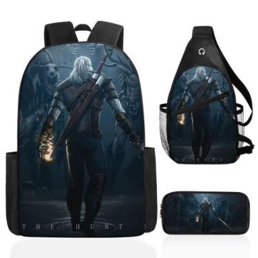 Imagem de Conjunto de mochilas Witchers Wilds Hunts Geralts para crianças, 3 uni