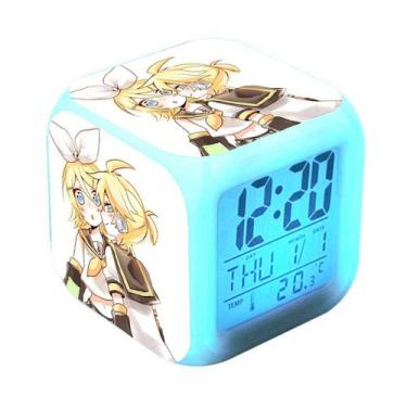 Imagem de Relógio digital LED Kagamine Rin Square com função de despertador - yi