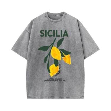 Imagem de Camiseta Feminina De Algodão Lavado Com Estampa De Limão Y2K Casual Ve