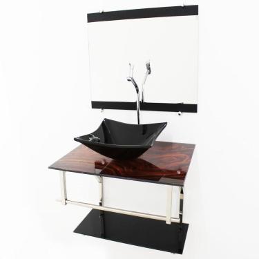 Imagem de Gabinete De Vidro 60Cm Iq Inox Com Cuba Quadrada - Madeira