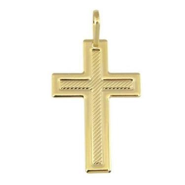 Imagem de Pingente Cruz Reticulada Com Borda Lisa - Brilhante Folheados