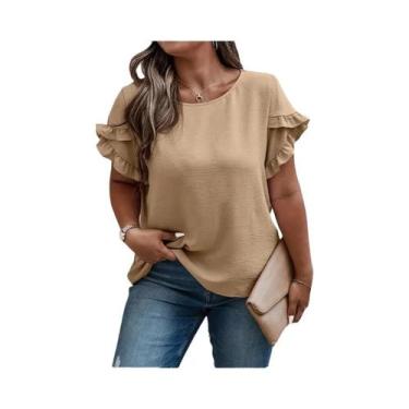 Imagem de Camiseta Feminina plus Size Com Babados, Cores Sólidas, Primavera Verã