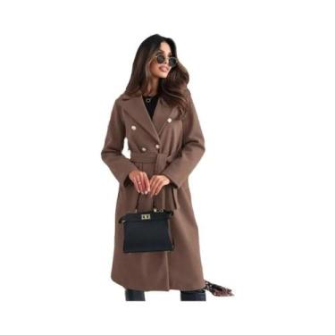 Imagem de S-XXL nova moda feminina simples cor sólida alça dupla breasted casaco