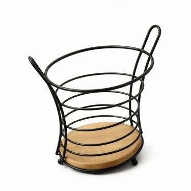 Imagem de Porta Talheres Suporte Talheres Organizador Aço Preto 18,5cm Base Madeira Cozinha Mesa