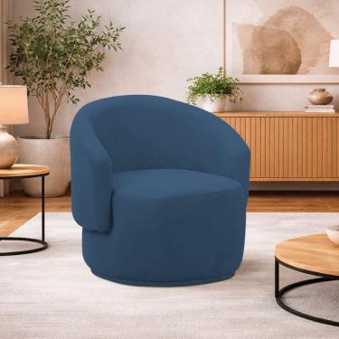 Imagem de Poltrona Decorativa Sala De Estar Recepção Jasmine Suede Azul Marinho