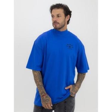 Imagem de Camiseta Oversized Gola Alta Star Black Alto Relevo Streetwear Algodão Premium Azul Royal-Masculino