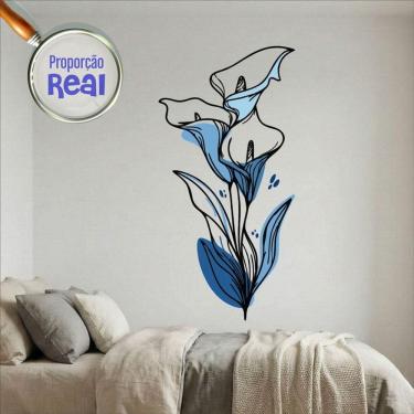 Imagem de Adesivo Floral Boho Azul Estilo Nórdico 75x150 Minimalista Mod.04