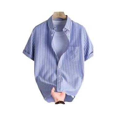 Imagem de Camisa Casual Masculina Oversized Com Estampa Listrada, Manga Curta, M