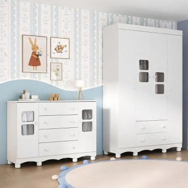 Imagem de Quarto de Bebê Completo com Guarda-Roupas 4 Portas e Cômoda Luna Multimóveis MP4797