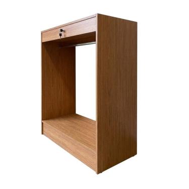 Imagem de Balcão Central Arara Loja Com Vidro Embutido E Gaveta 100% Mdf Amadeirado - Suprema Móveis