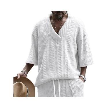 Imagem de Camiseta Masculina De Algodão Com Decote Em V, Estilo Japonês E Corean