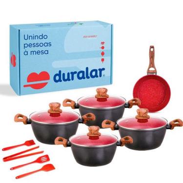 Imagem de Jogo Panelas 9 Peças Utensílios Silicone Vermelho Duralar