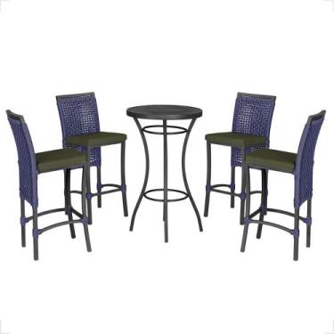 Imagem de Mesa Bistro e 4 Banquetas Roma Preta Corda Náutica 12 Trama Original, 