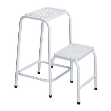 Imagem de Banqueta Escada 2 Degraus Utimil Branco 2 Degraus em Aço Retrátil para Uso Doméstico Ut...