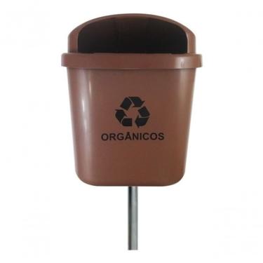 Imagem de Cesto Individual Lixeira Coleta Seletiva 40 Litros com Poste para Descarte Organizado com Apagador de Cigarros